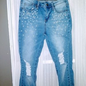 Women's pearl embellished jeans